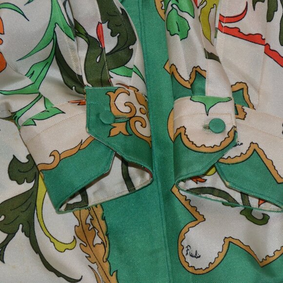 Vintage 1960s Emilio Pucci 100% Silk Blouse Green Orange Size 10 -XS SMALL/SMALL - Picture 6 of 15